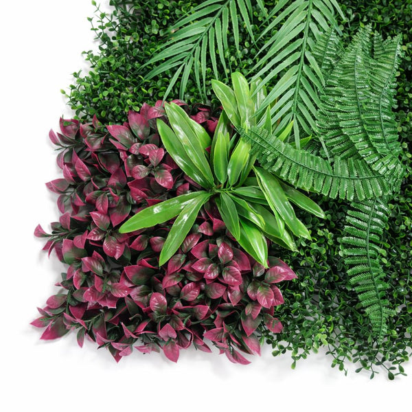 100cm Artificial Tropical Mixed Green Wall Panel with Monstera and Fern Foliage
