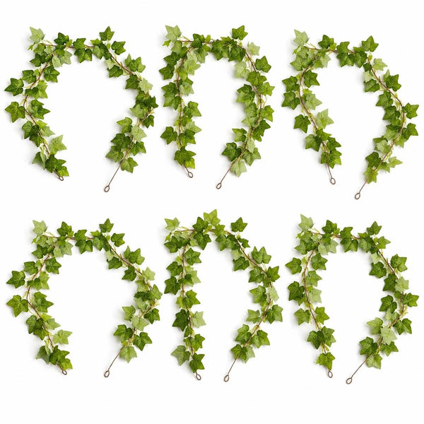 Pack of 6 x 160cm Artificial Ivy Garland Trailing Hanging Plant Faux Foliage - Green - Premium Quality