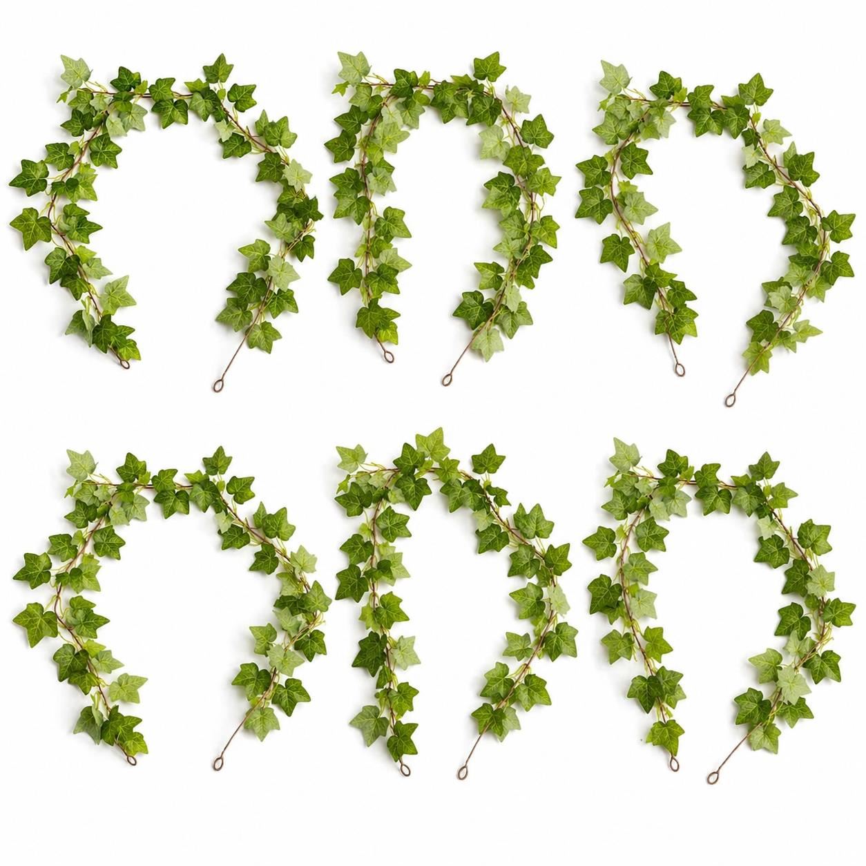 Pack of 6 x 160cm Artificial Ivy Garland Trailing Hanging Plant Faux Foliage - Green - Premium Quality