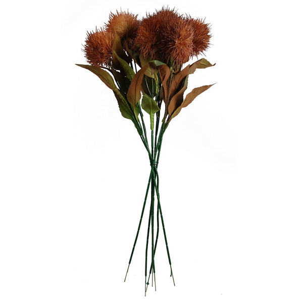 Pack of 6 x 70cm Globe Thistle Yellow Ball Artificial Flower Stem - Premium Quality