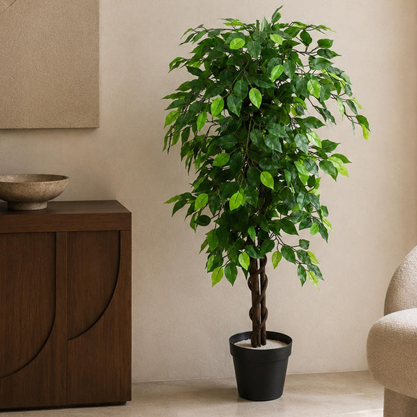Artificial Ficus Tree Plant Green Extra Large Bushy Ficus 120cm 4ft Realistic Botanik
