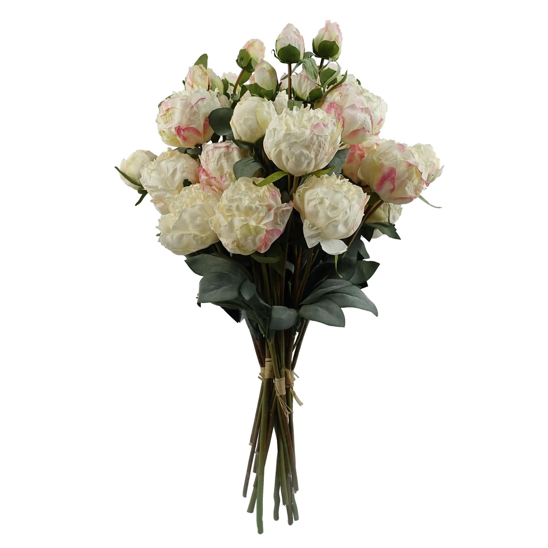 6 x 55cm Cream Peony Artificial Flower Stems - 24 flowers 18 buds - Premium Quality