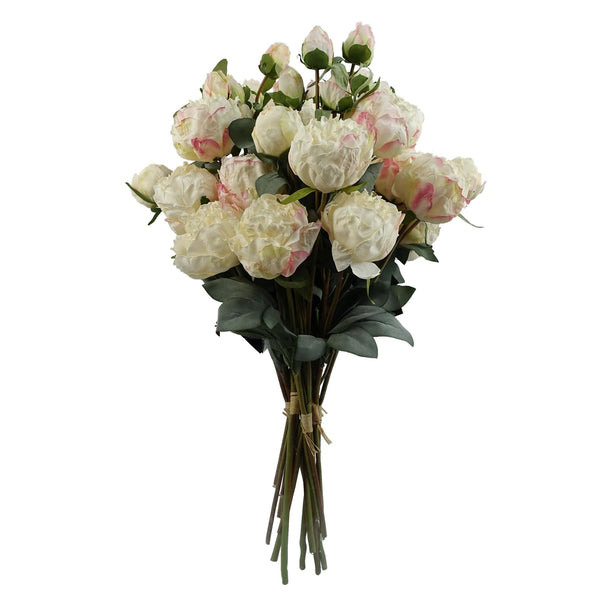 6 x 55cm Cream Peony Artificial Flower Stems - 24 flowers 18 buds - Premium Quality