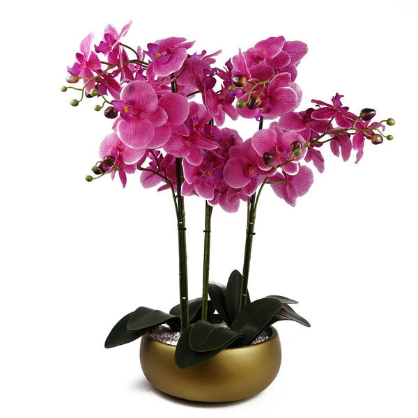 Orchid Artificial  Purple Gold Ceramic Planter Botanik