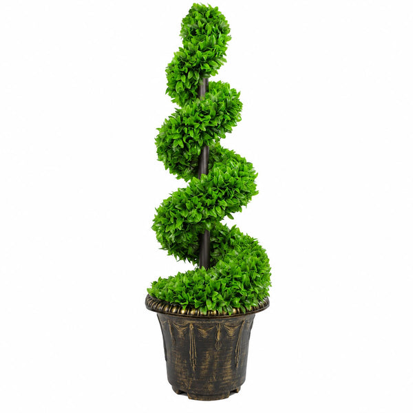 90cm Green Large Leaf Spiral with Decorative Planter