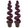 120cm Pair of Purple Large Leaf Spiral Topiary Trees with Decorative Planters