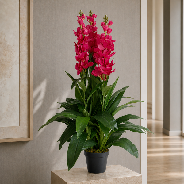 100cm Artificial Cymbidium Orchid Plant - Extra Large - Dark Pink Flowers