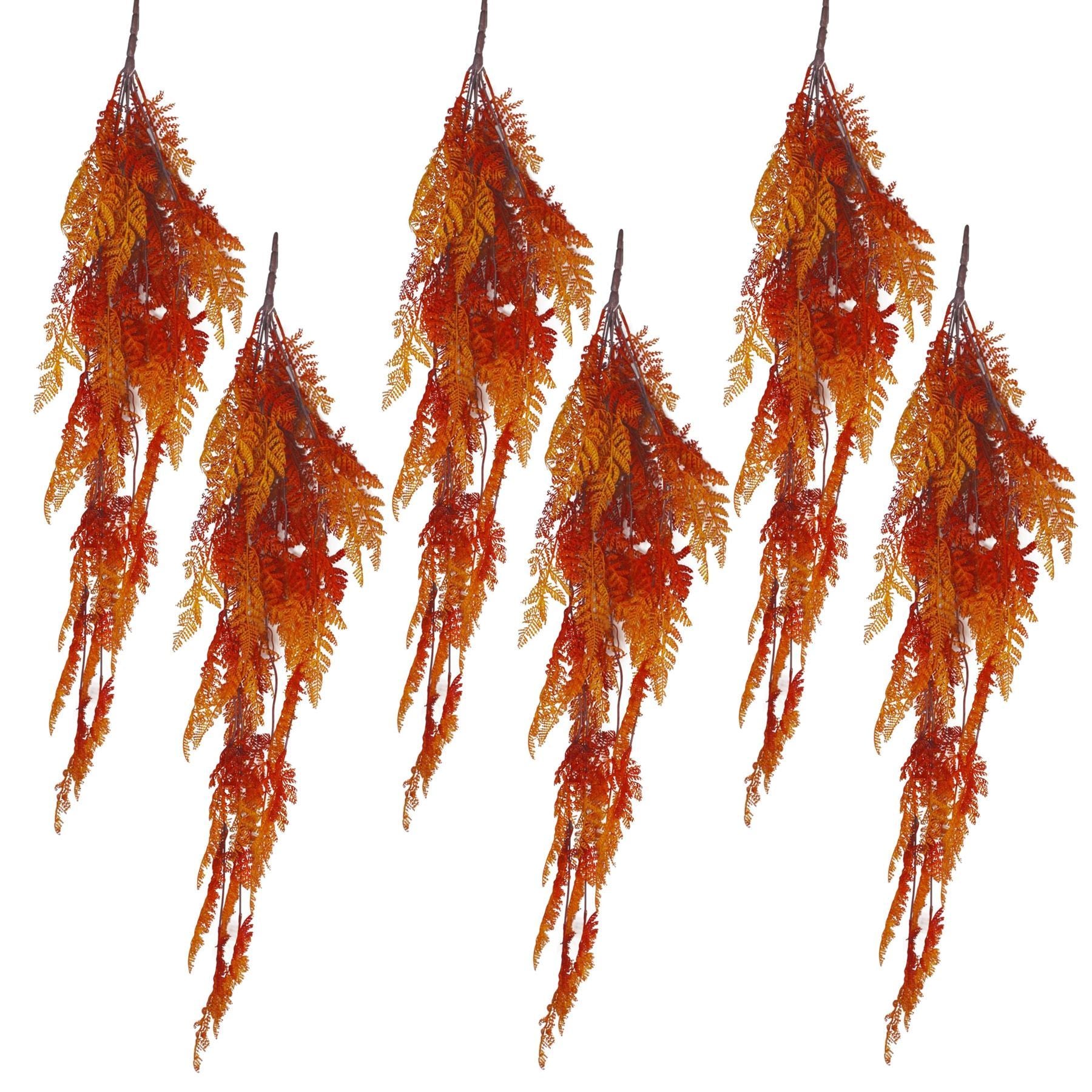 6 x 100cm Artificial Hanging Maidenhair Fern Plant Autumn Orange - Premium Quality