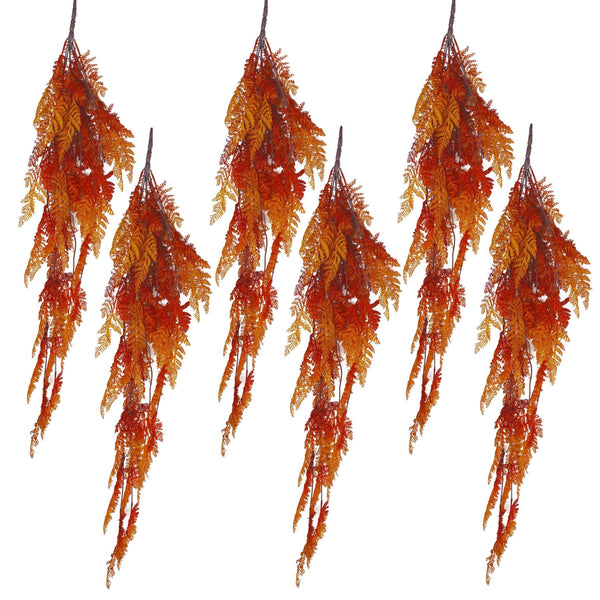 6 x 100cm Artificial Hanging Maidenhair Fern Plant Autumn Orange - Premium Quality