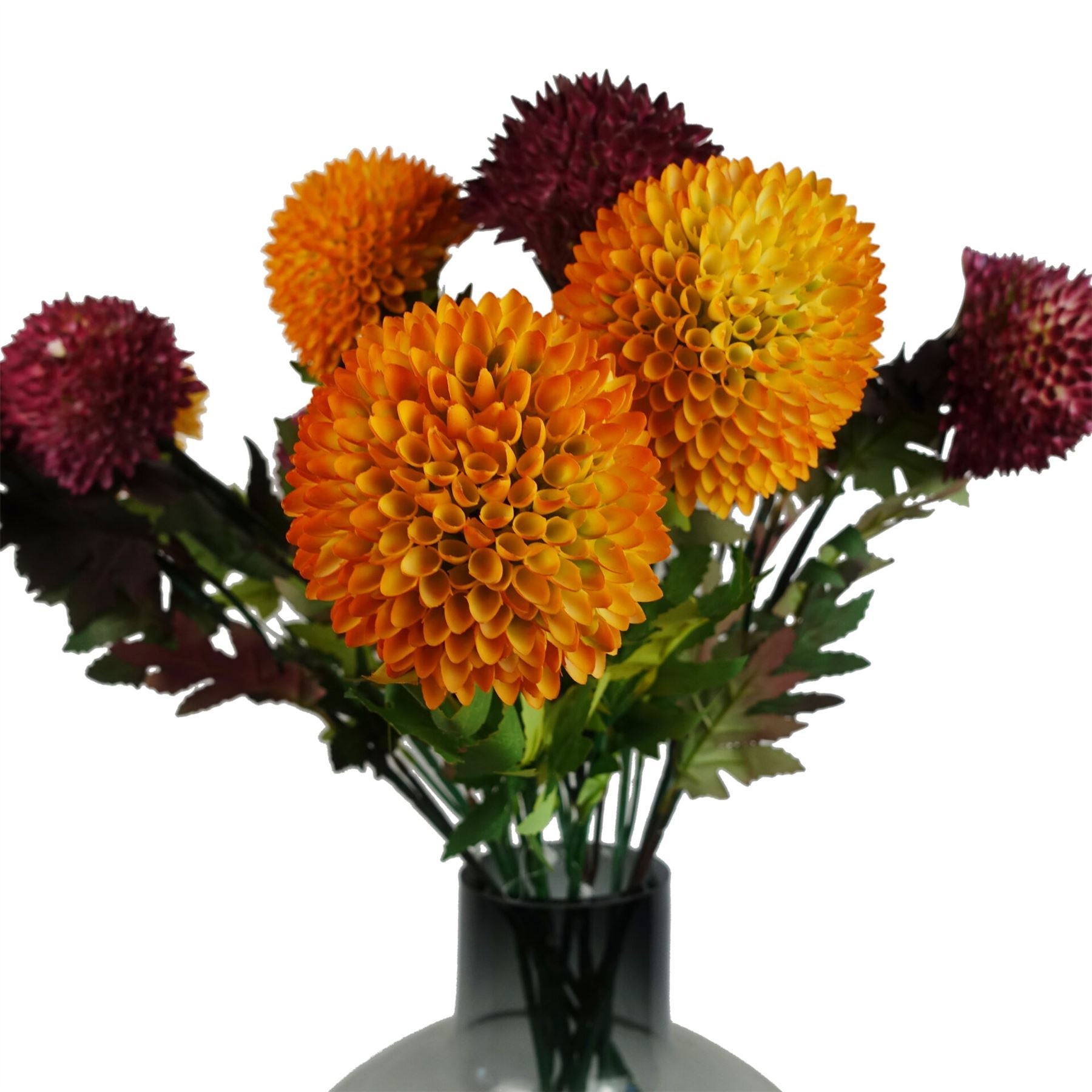 Pack of 6 x 70cm Large Ball Dahlia Artificial Flower Stem Yellow - Premium Quality