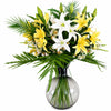Leaf 100cm Artificial Lily Palm Flowers Glass Ball Vase