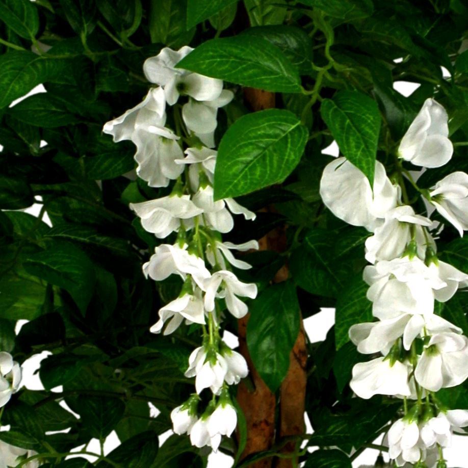 130cm Luxury Artificial Wisteria Tree White Flowers - Premium Range Silver Metal Planter - Premium Quality