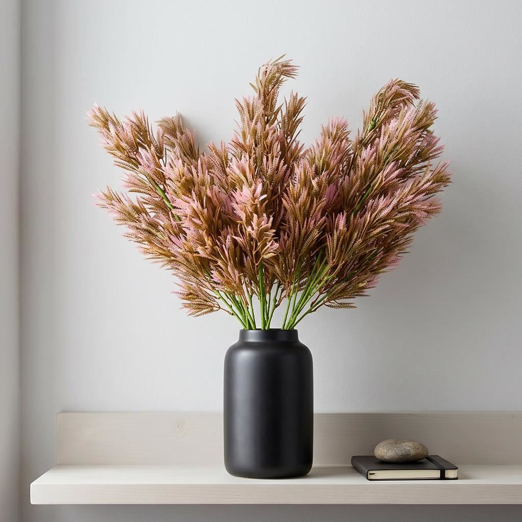 Pack of 6 x 75cm Artificial Pink Heather Fern Bush Stem
