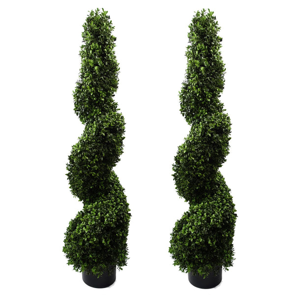 120cm Pair of Spiral Buxus Artificial Tree UV Resistant Outdoor - Premium Quality