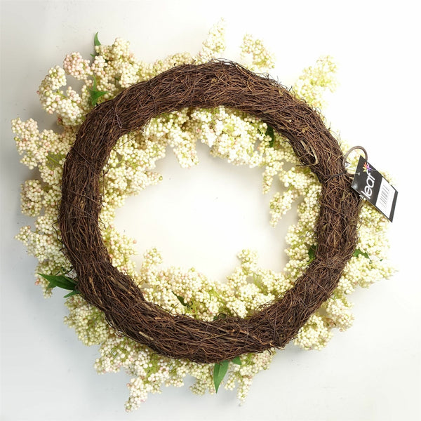 55cm Artificial Hanging White Berries Wreath