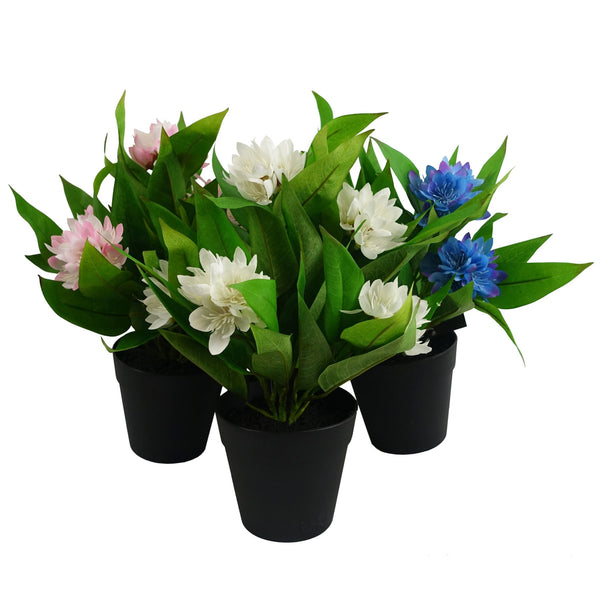 Leaf Design 3x 18cm Artificial Freesia Plants Pink, White, Blue Flowering