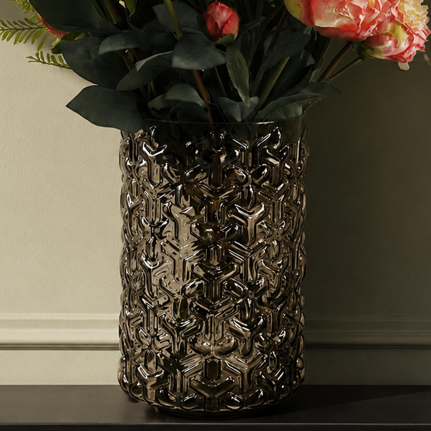 Glass Vase Embossed Chestnut Glass Vase 26cm Botanik