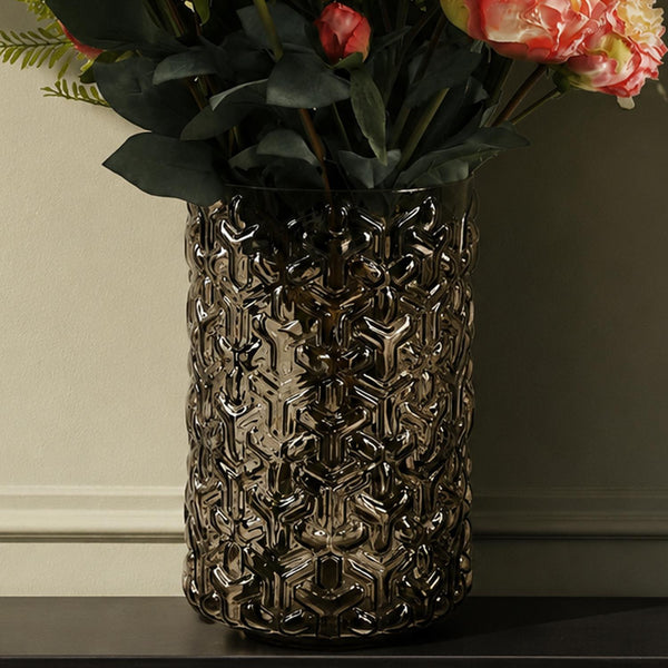 Glass Vase Embossed Chestnut Glass Vase 26cm Botanik