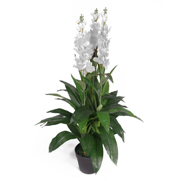 Artificial 100cm Cymbidium Orchid Plant - Extra Large - White Flowers