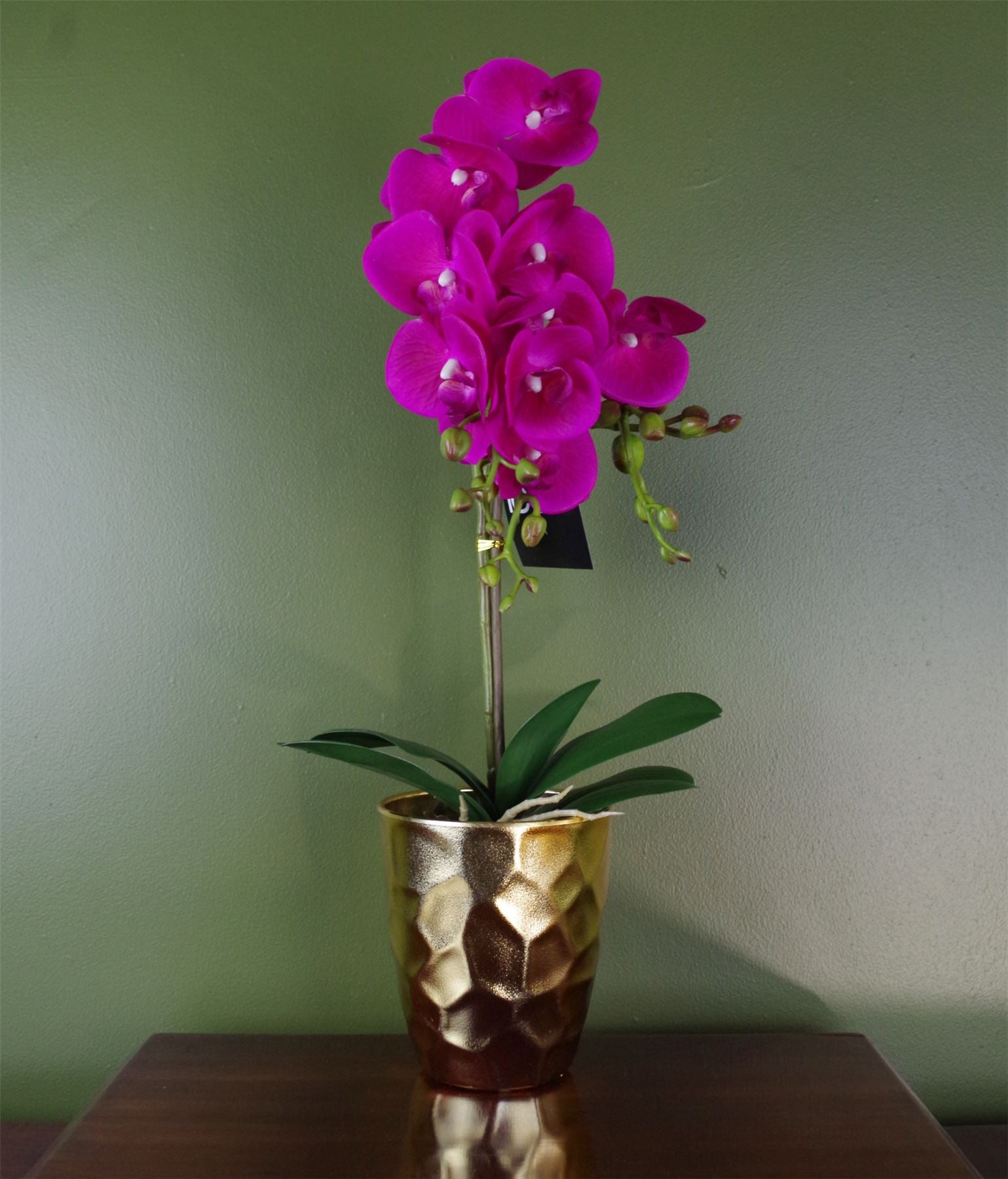 Artificial Orchid Plant Dark Pink Gold Pot 54cm Botanik