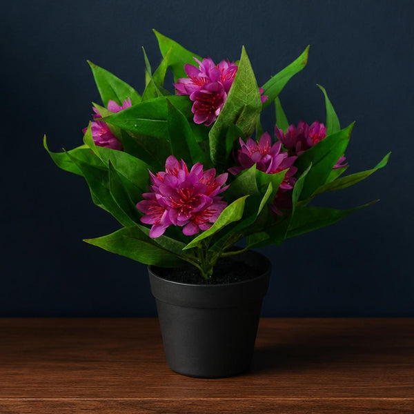 Leaf Design 18cm Artificial Freesia Plant Dark Pink Flowering