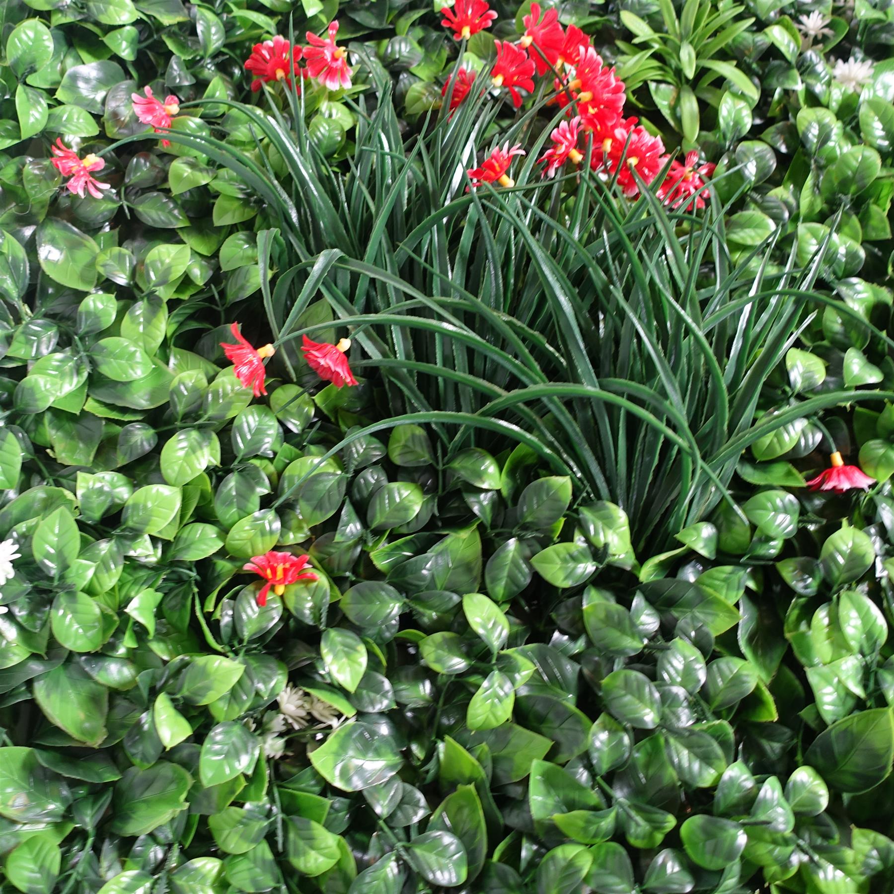 100cm Artificial Mixed Foliage Green Wall Panel with Floral Detail Faux Living Wall