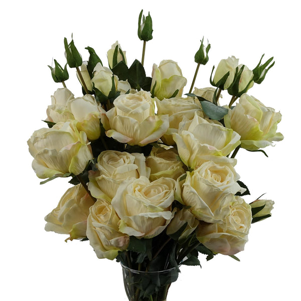 6 x 60cm Cream Rose Artificial Flower Sprays - 24 Flowers 18 Buds - Premium Quality