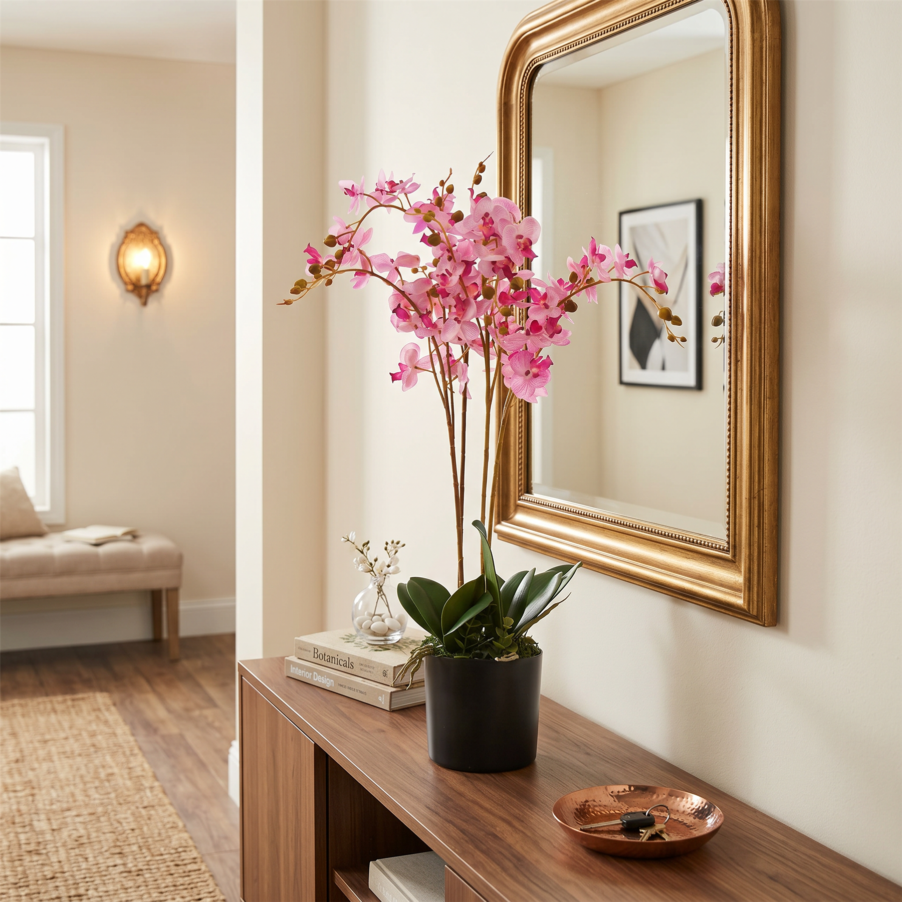 Artificial Orchid Flower Display in Pot 60cm Pink
