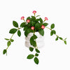 45cm Artificial Trailing Striped Leaf Plant with Pink Flowers in White Pot