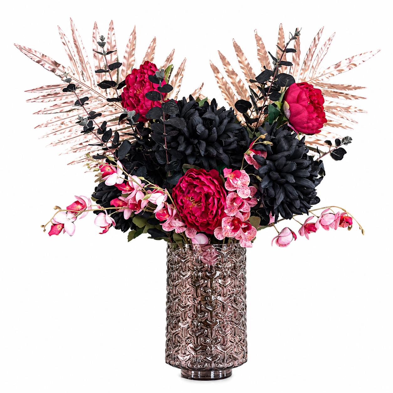 Leaf 80cm Gold Palm and Peony Glass Vase