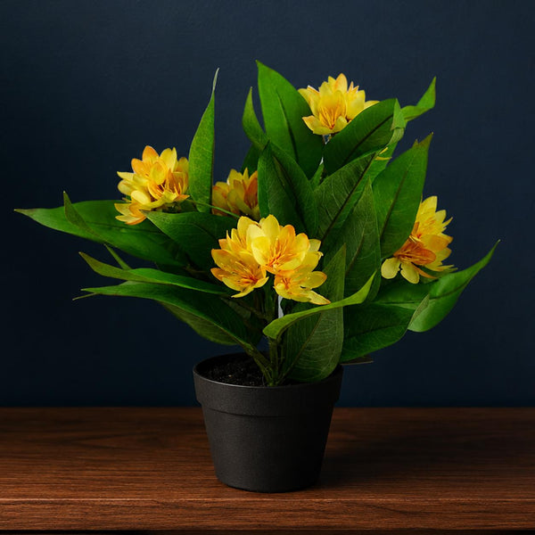 Leaf Design 18cm Artificial Freesia Plant Yellow Flowering