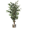 Artificial Ficus Tree Plant White Edge Bushy 130cm Plants Leaf Silver Metal Planter