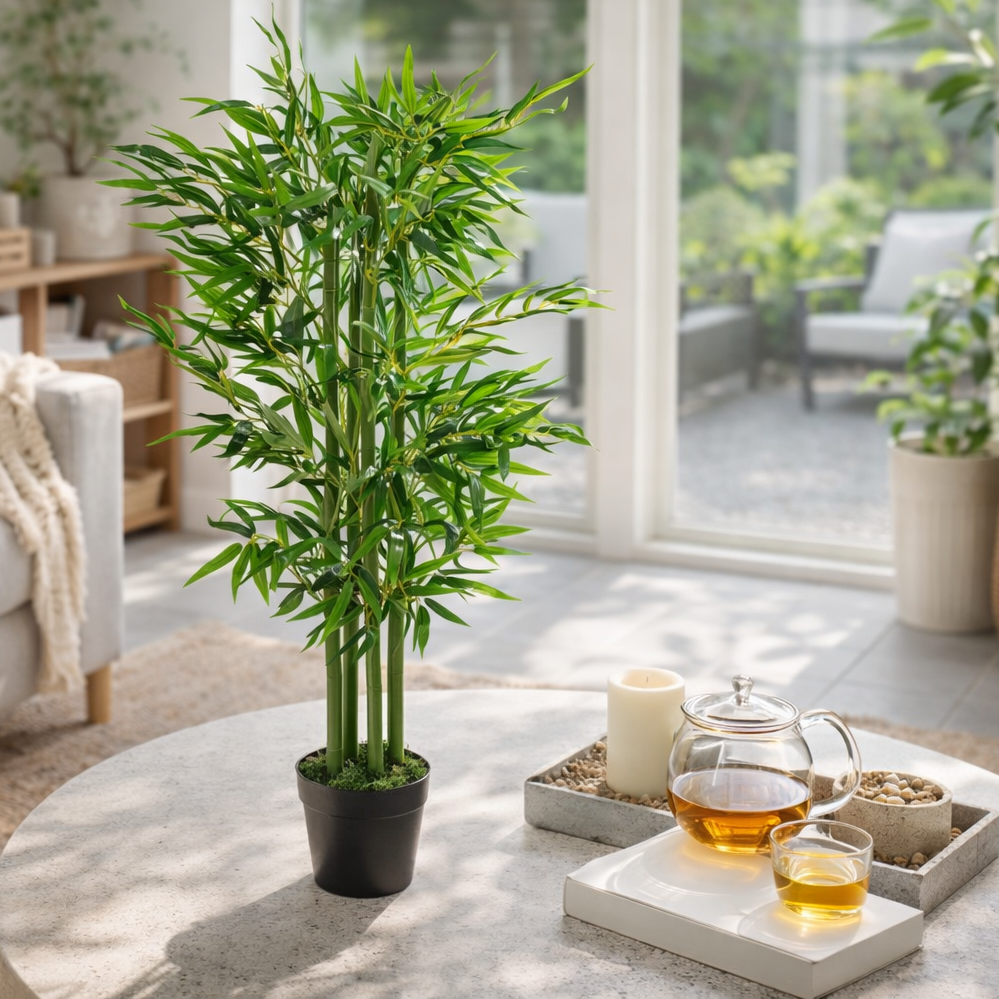 120cm (4ft) Fat Leaf Artificial Bamboo Plants Trees - XL