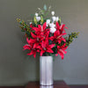 Leaf 80cm Artificial Red Lily Arrangement Silver Glass Vase