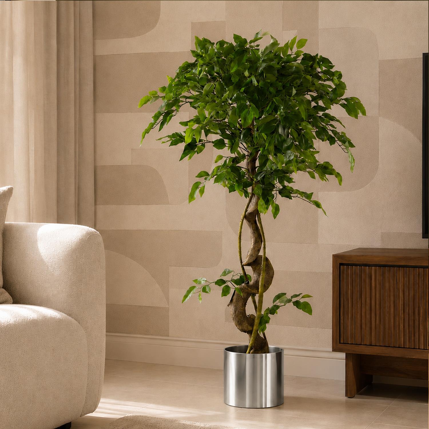 Large Artificial Japanese Fruticosa Ficus Tree Silver 120cm 4ft Realistic Botanik