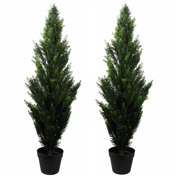 120cm Pair of Artificial Cedar Cypress Topiary UV Resistant - Premium Quality