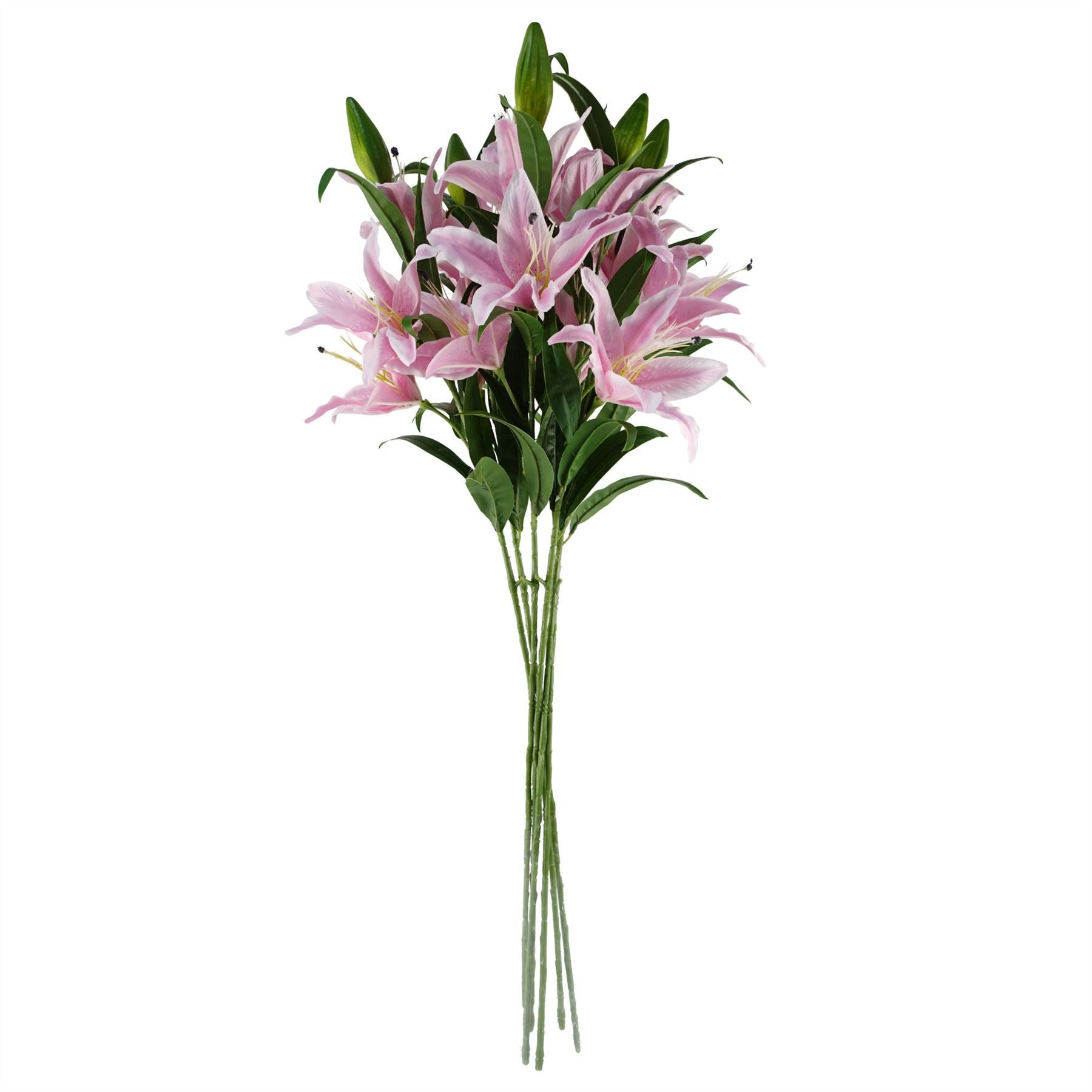 Pack of 6 x 100cm Large Pink Lily Stem - 18 Flowers - Premium Quality