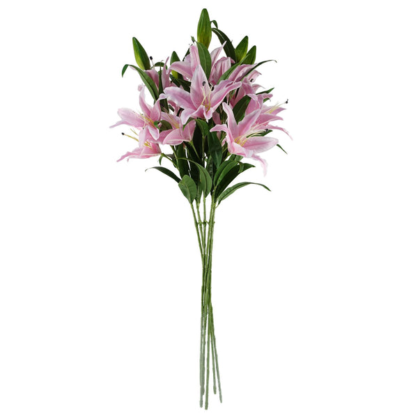 Pack of 6 x 100cm Large Pink Lily Stem - 18 Flowers - Premium Quality