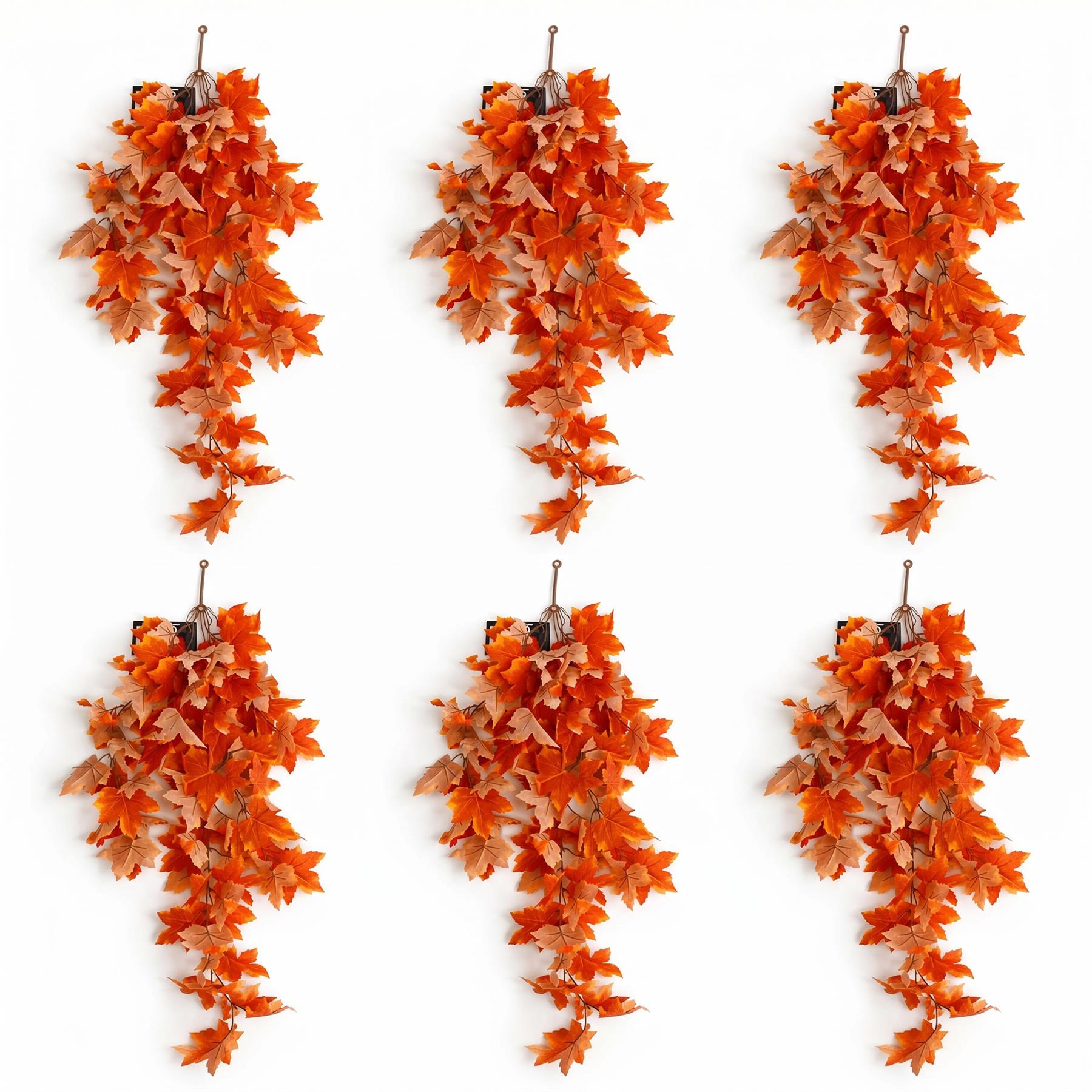Pack of 6 x 70cm Artificial Trailing Grape Ivy Plant Faux Hanging Foliage - Orange