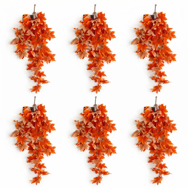Pack of 6 x 70cm Artificial Trailing Grape Ivy Plant Faux Hanging Foliage - Orange