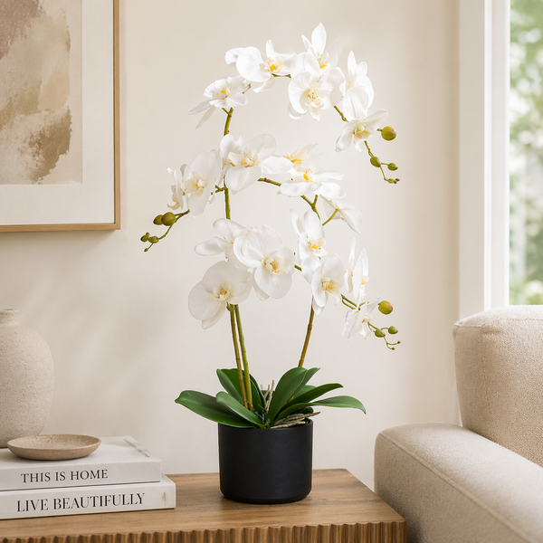 65cm Leaf Design UK Realistic Artificial Orchid Flower Display in Pot