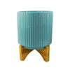 Ceramic Plant Pot Planter Bamboo Ribbed Blue