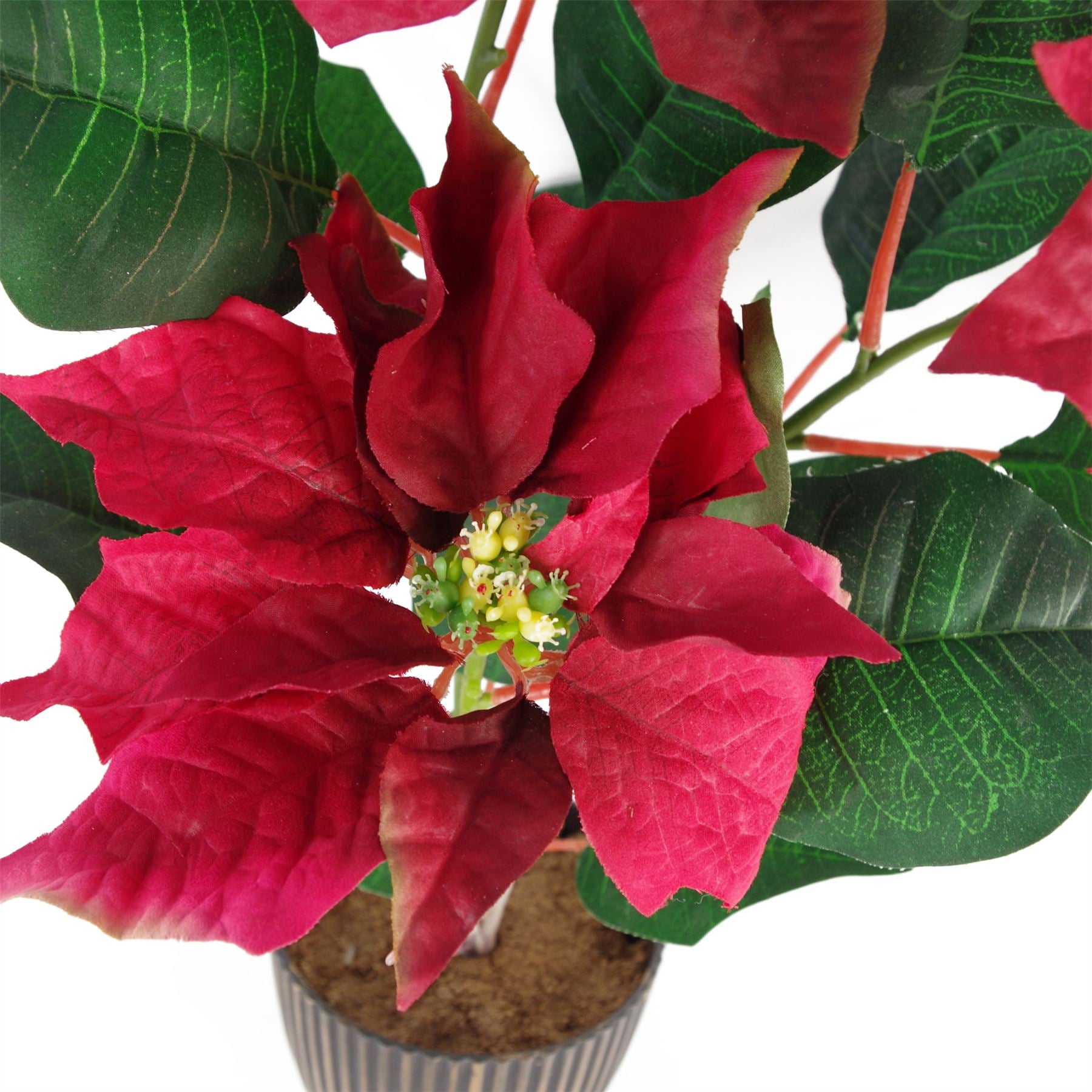 Artificial Poinsettia Plant Grey Pot