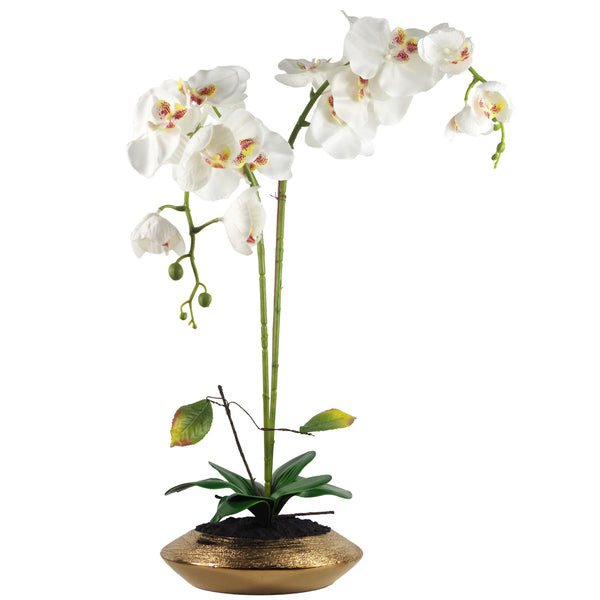 Artificial Orchid Flower Plant 70cm White Gold Ceramic Planter