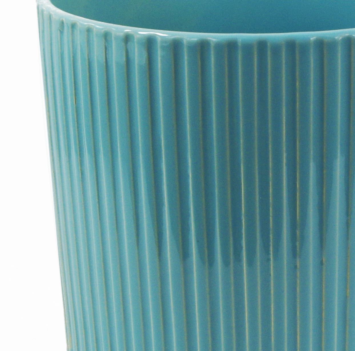 Ceramic Plant Pot Planter Bamboo Ribbed Blue 17 x 17 x 21cm Leaf