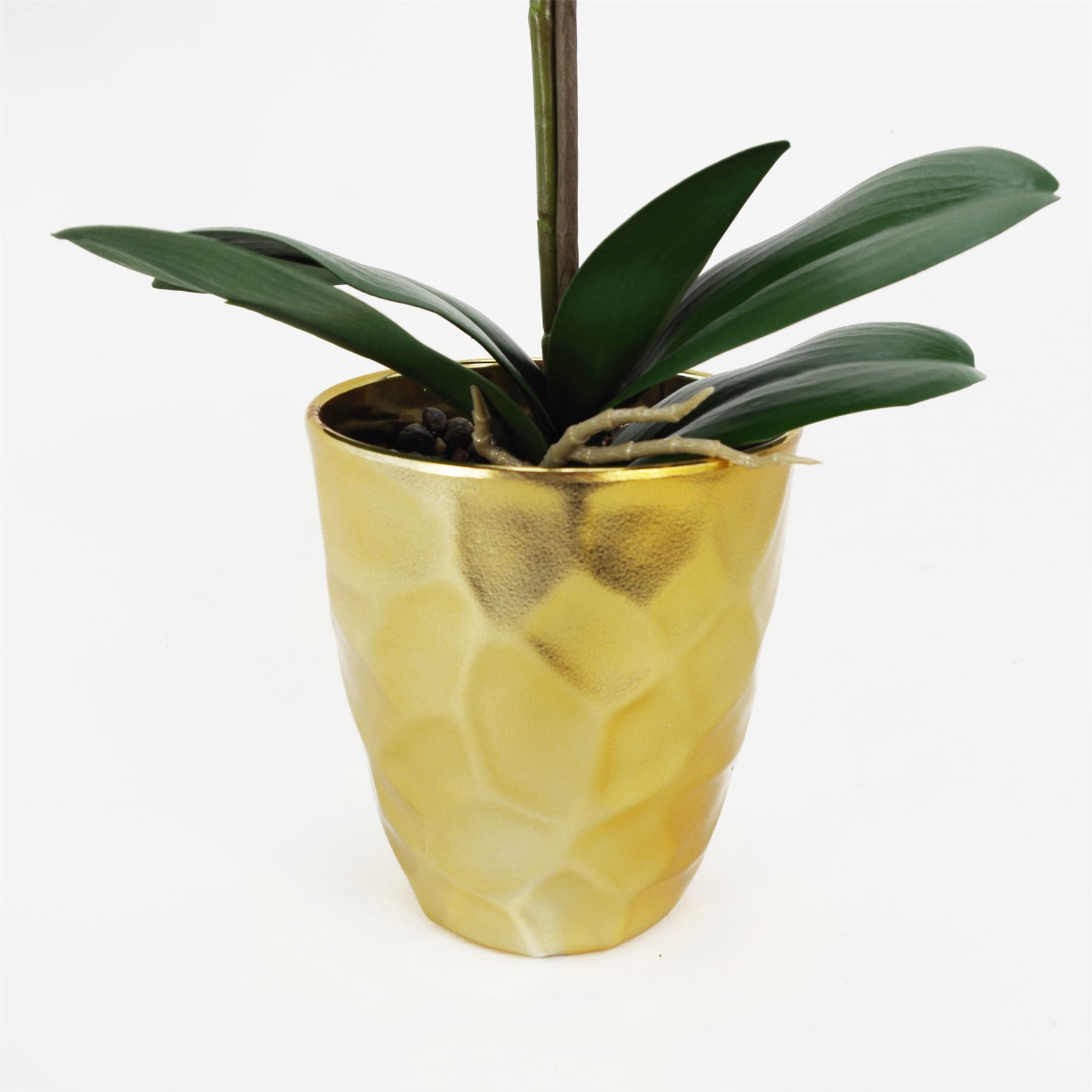 Artificial Orchid Plant Dark Pink Gold Pot 54cm