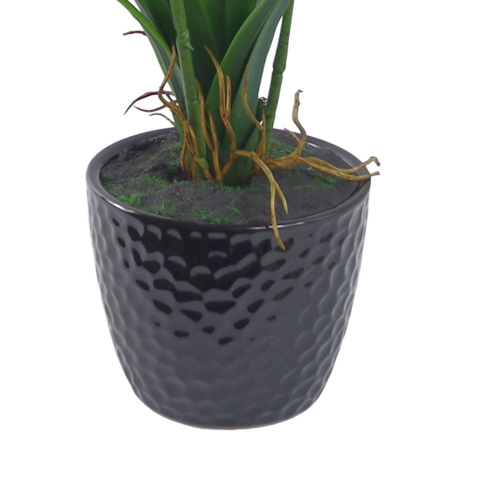 Artificial Flowers Orchid Black Ceramic Planter Dark Pink 50cm