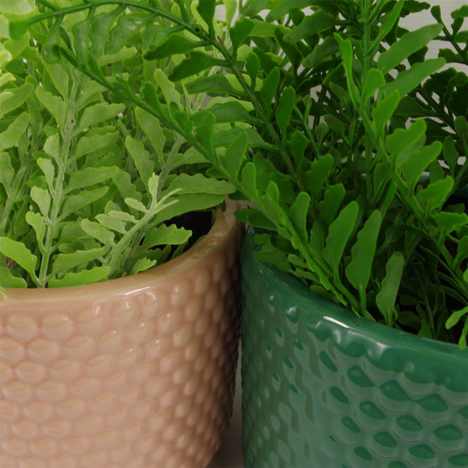 Pair Ceramic Planters Artificial Ferns 40cm