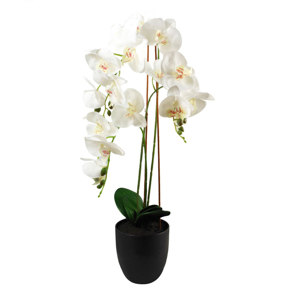 Artificial Orchid Flower Plant Display Pot White 70cm