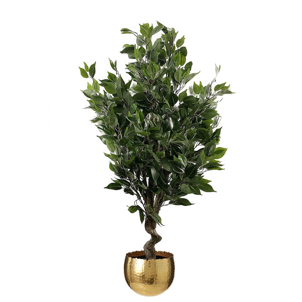 110cm Artificial Evergreen Ficus Tree Gold Planter